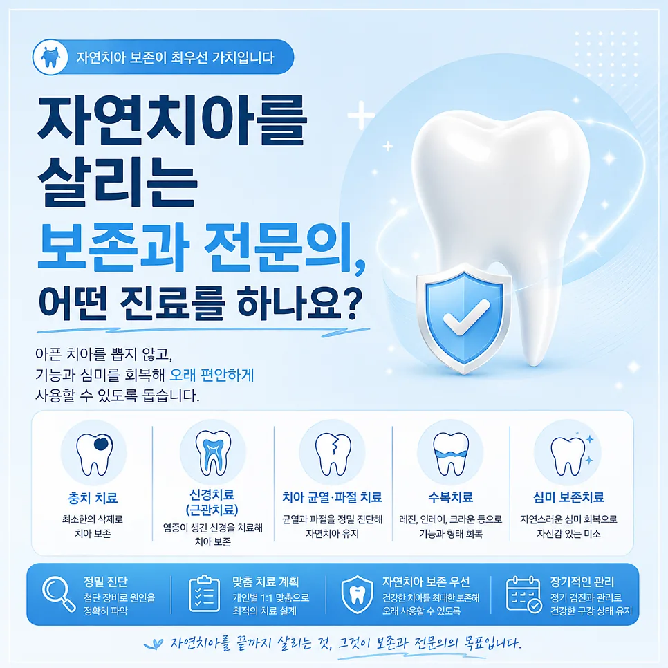 송도 치과 보존과 전문의, 자연치아를 살리는 진료 범위 관련 사진 1