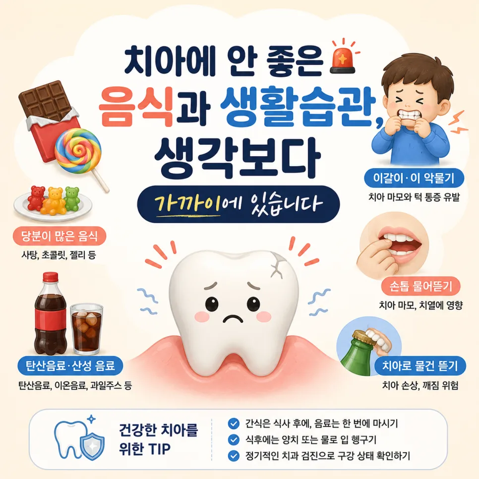 송도역 치과에서 알려드리는 치아에 부담을 주는 음식과 생활습관 관련 사진 1